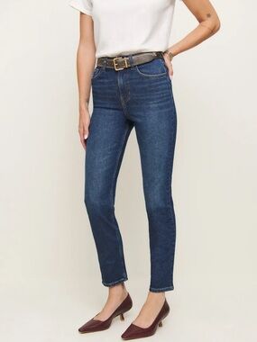 Reformation Ezra Super Stretch High Rise Straight Jeans Blue - Size 28